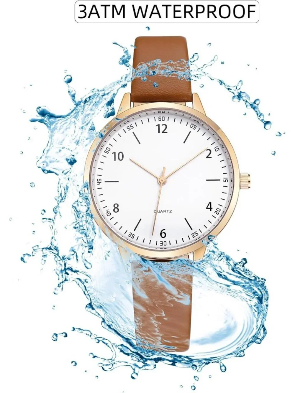 Women's Brown Analog Case Quartz Fashion Leather Mesh Strap Round Wrist Watch
